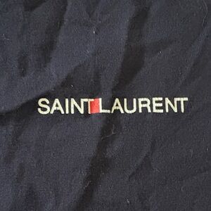 Authentic Saint Laurent Navy Tee with White Logo and Red Square. Sz XL